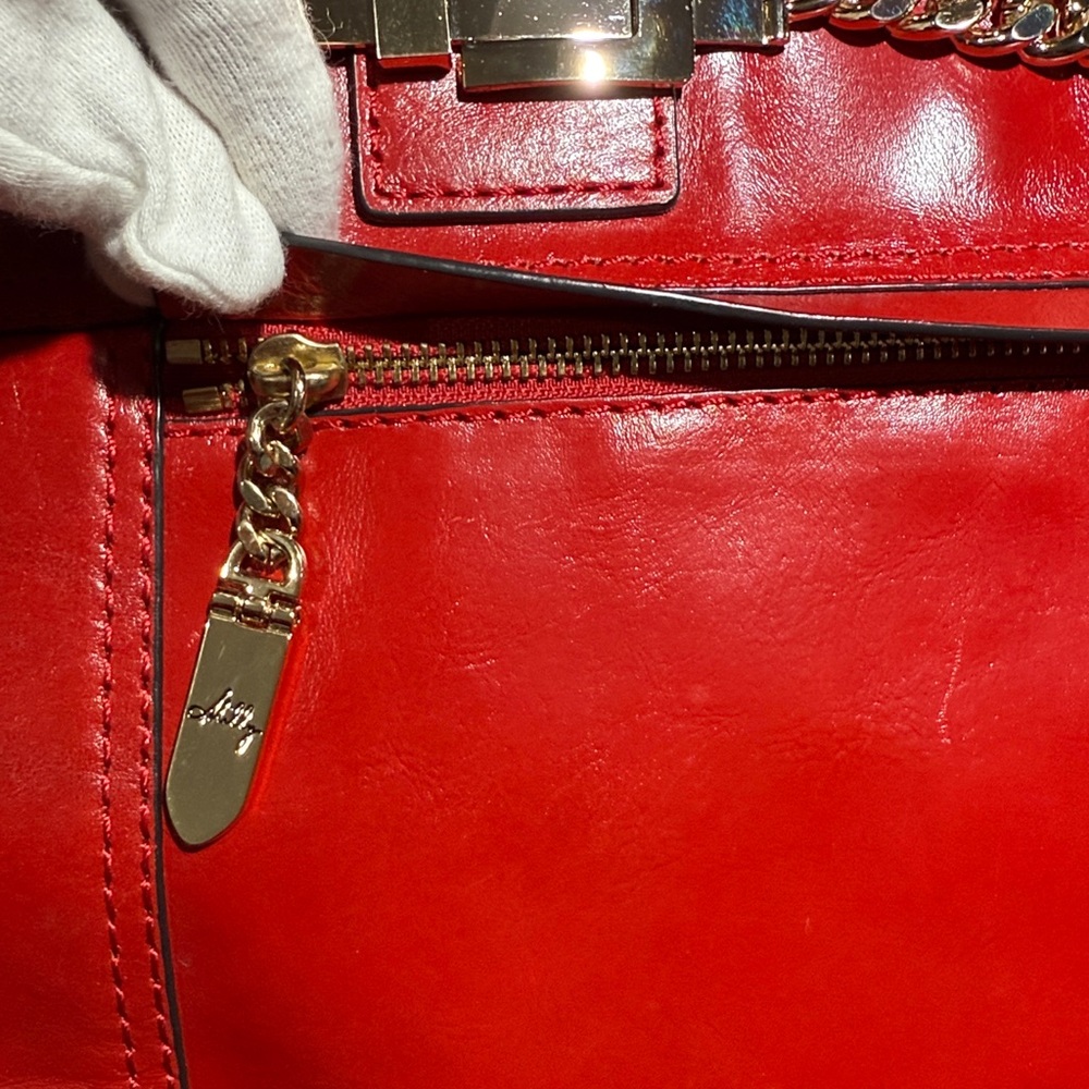 NEW MILLY Leather Crossbody/Shoulder Vintage Tote Bag, Red - Picture 11 of 16